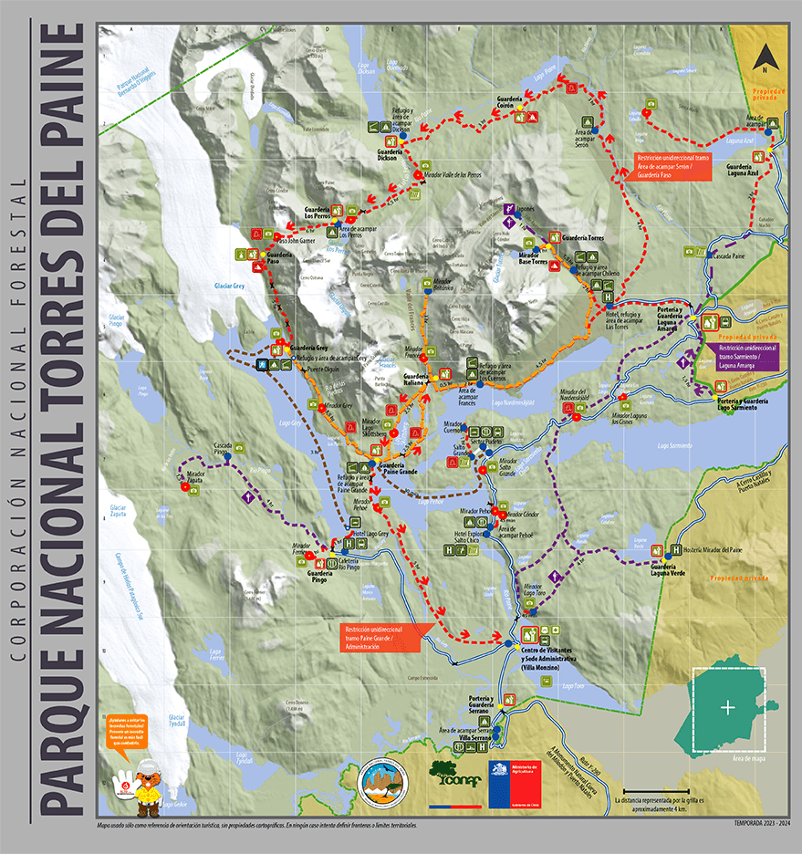 Mapa-trekking-Parque-Nacional-Torres-del-Paine-Chile