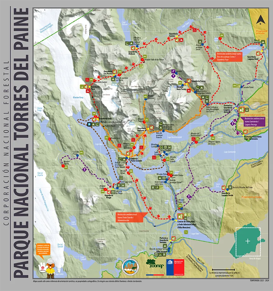 Mapa-trekking-Parque-Nacional-Torres-del-Paine-Chile